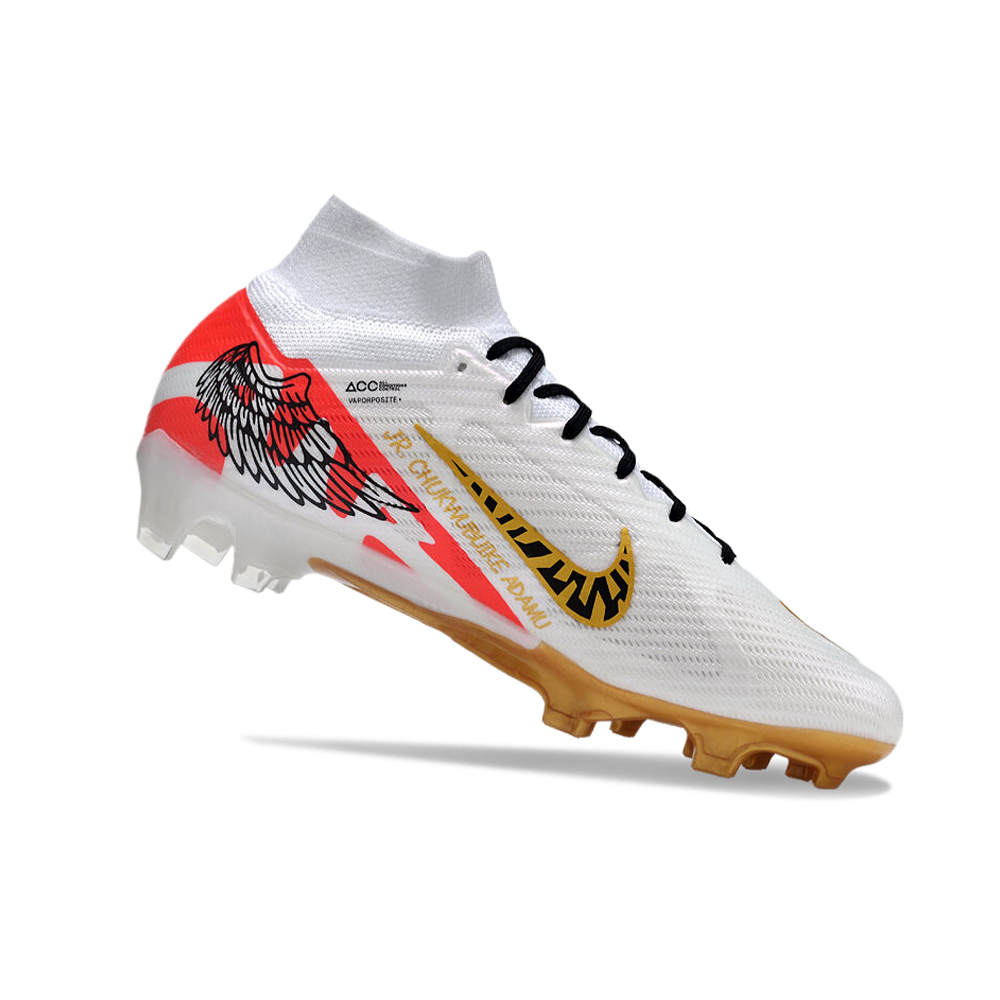 Chuteira Campo Nike Air Zoom Mercurial Superfly 9 Elite FG Branca e Dourada