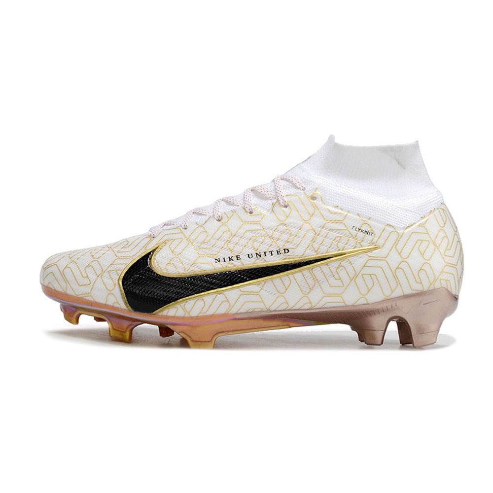 Chuteira Campo Nike Air Zoom Mercurial Superfly 9 Elite FG Branca e Dourada 