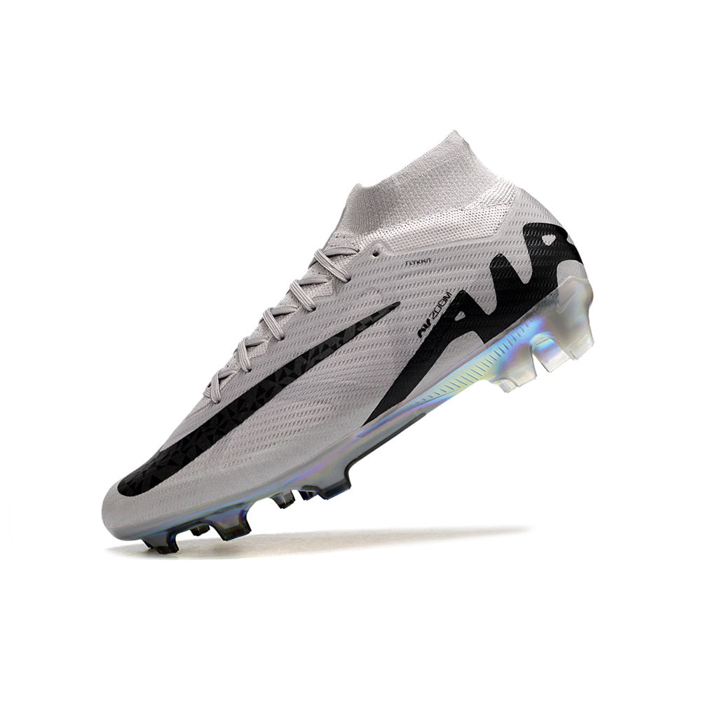 Chuteira Campo Nike Air Zoom Mercurial Superfly 9 Elite FG Prata e Preta 