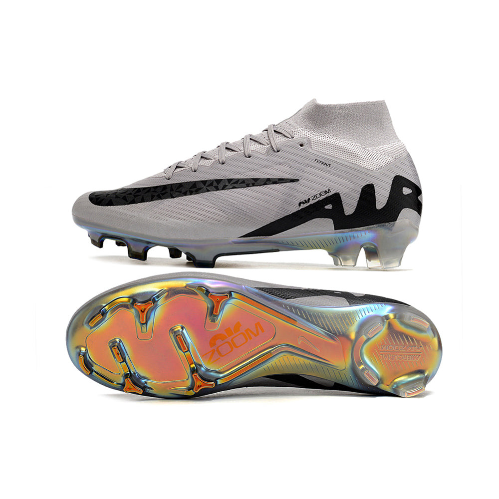 Chuteira Campo Nike Air Zoom Mercurial Superfly 9 Elite FG Prata e Preta 