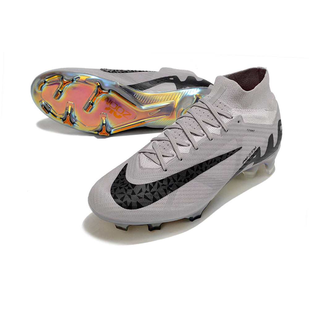 Chuteira Campo Nike Air Zoom Mercurial Superfly 9 Elite FG Prata e Preta 