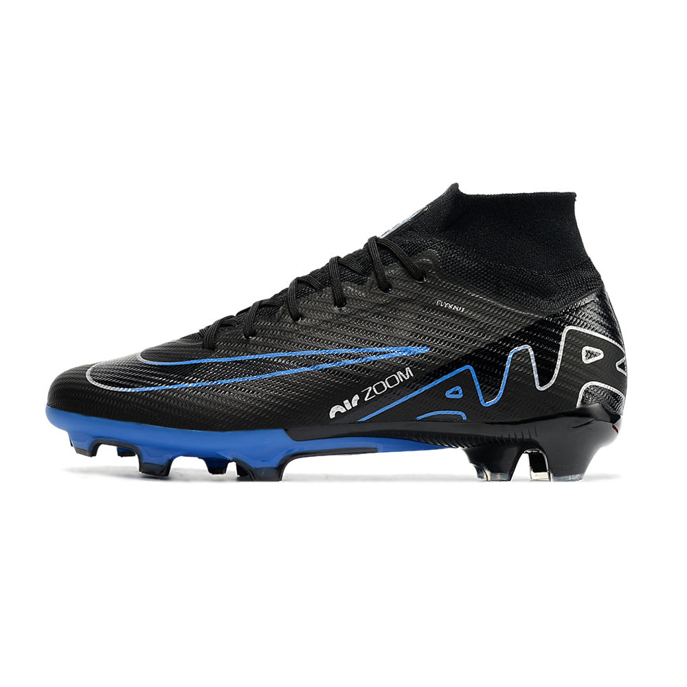 Chuteira Campo Nike Air Zoom Mercurial Superfly 9 Elite FG Preta e Azul 