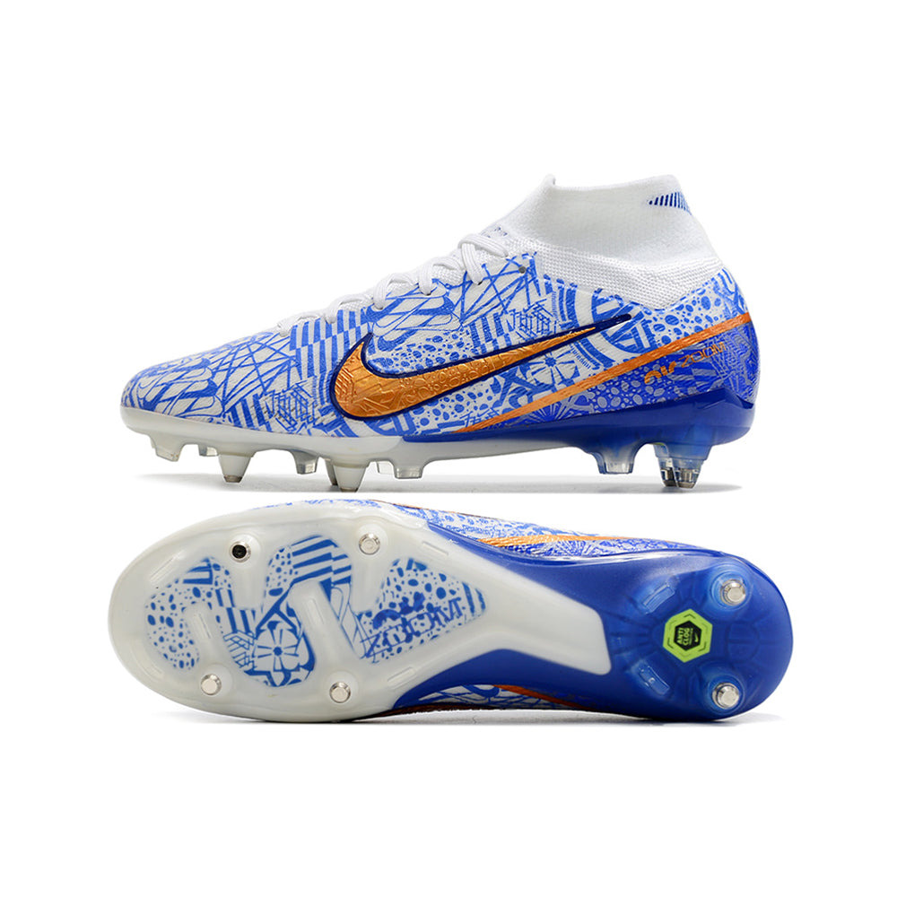 Chuteira Campo Nike Air Zoom Mercurial Superfly 9 Elite Ponta de Aluminio Azul 