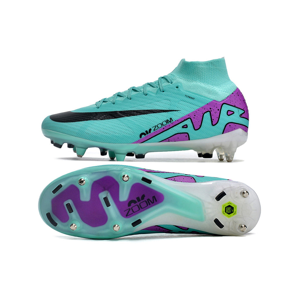 Chuteira Campo Nike Air Zoom Mercurial Superfly 9 Elite Ponta de Aluminio Azul e Roxo 