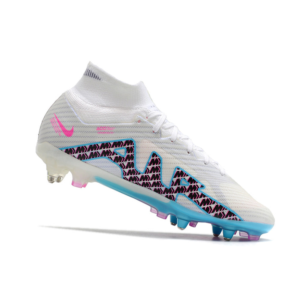 Chuteira Campo Nike Air Zoom Mercurial Superfly 9 Elite Ponta de Aluminio Branca e Azul 