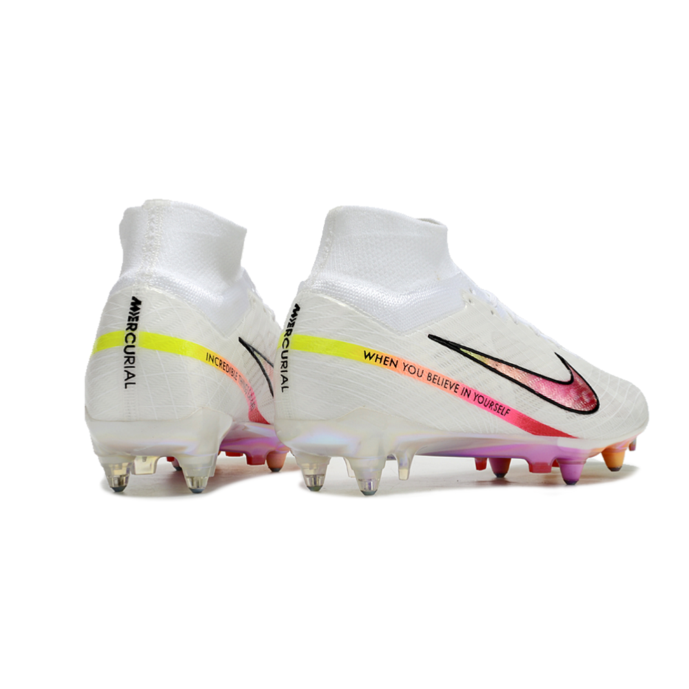 Chuteira Campo Nike Air Zoom Mercurial Superfly 9 Elite Ponta de Aluminio Branca e Rosa 