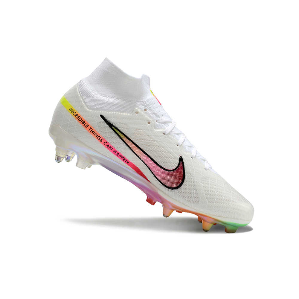 Chuteira Campo Nike Air Zoom Mercurial Superfly 9 Elite Ponta de Aluminio Branca e Rosa 