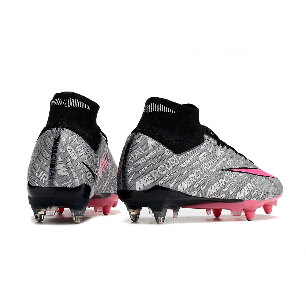 Chuteira Campo Nike Air Zoom Mercurial Superfly 9 Elite Ponta de Aluminio Prata e Rosa 