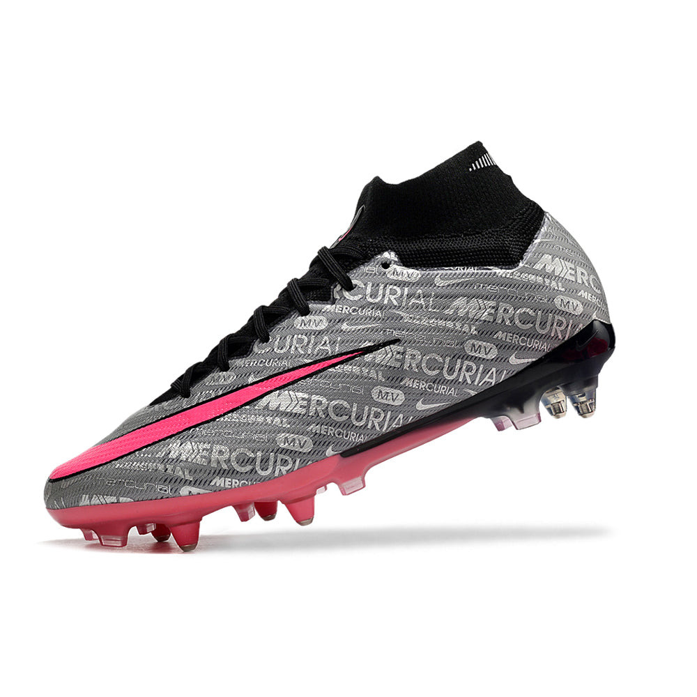 Chuteira Campo Nike Air Zoom Mercurial Superfly 9 Elite Ponta de Aluminio Prata e Rosa 