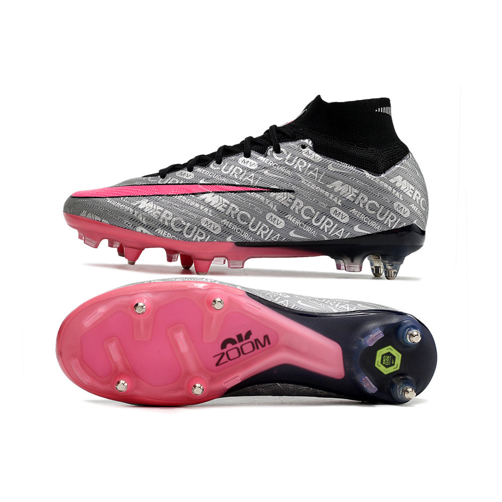 Chuteira Campo Nike Air Zoom Mercurial Superfly 9 Elite Ponta de Aluminio Prata e Rosa 