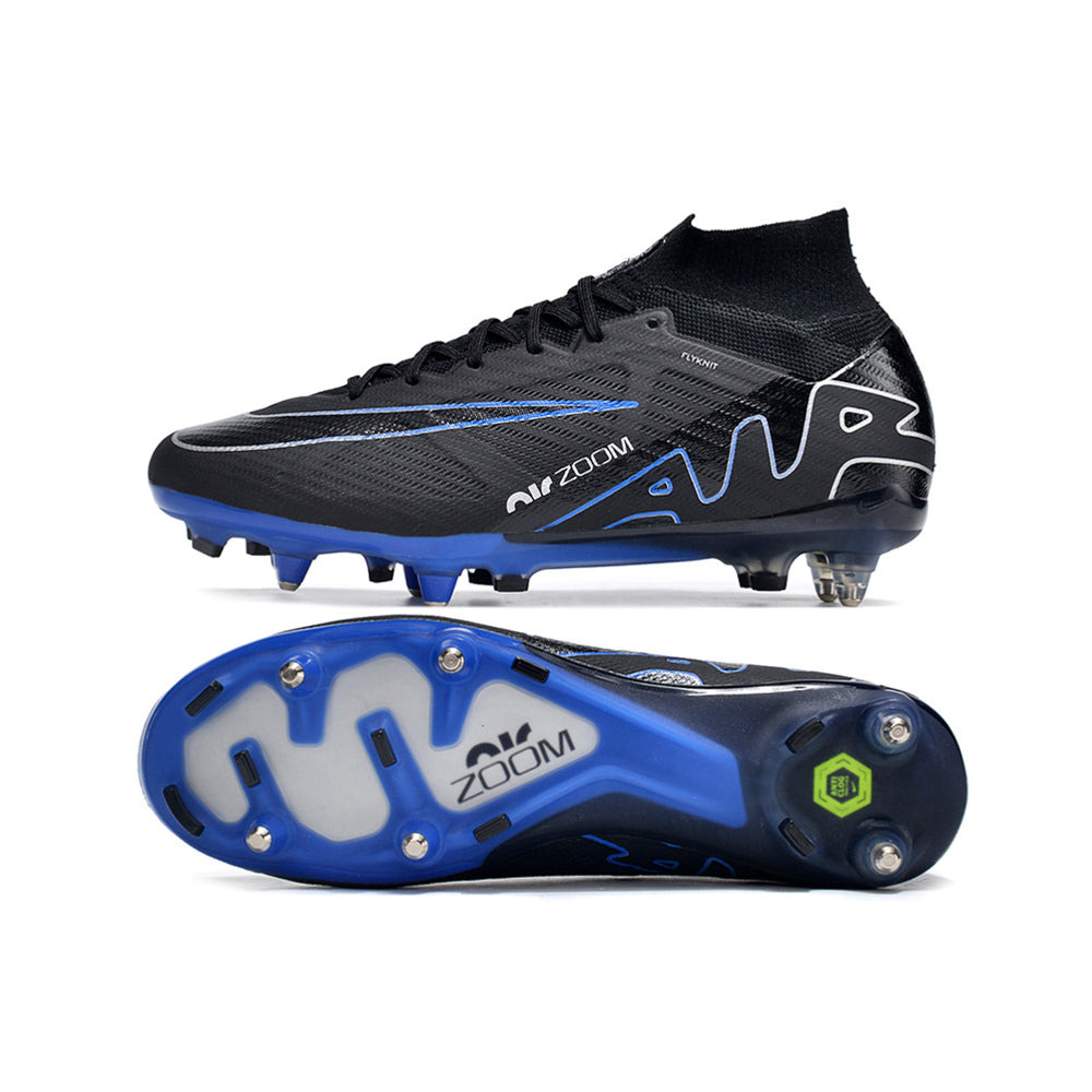 Chuteira Campo Nike Air Zoom Mercurial Superfly 9 Elite Ponta de Aluminio Preta e Azul 