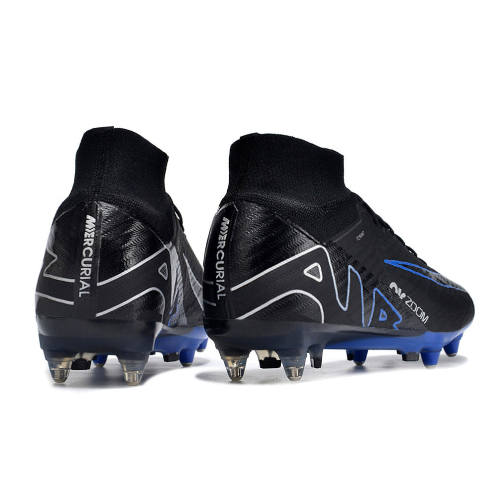 Chuteira Campo Nike Air Zoom Mercurial Superfly 9 Elite Ponta de Aluminio Preta e Azul 