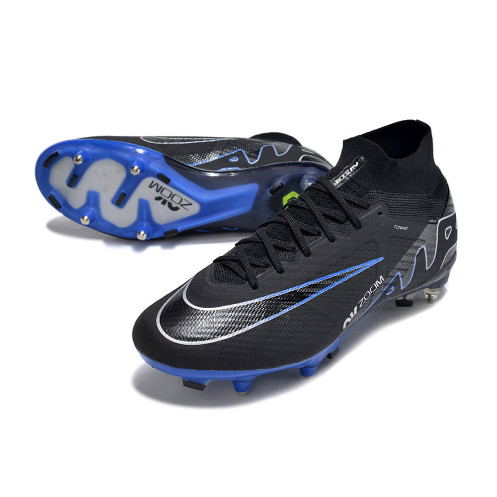 Chuteira Campo Nike Air Zoom Mercurial Superfly 9 Elite Ponta de Aluminio Preta e Azul 