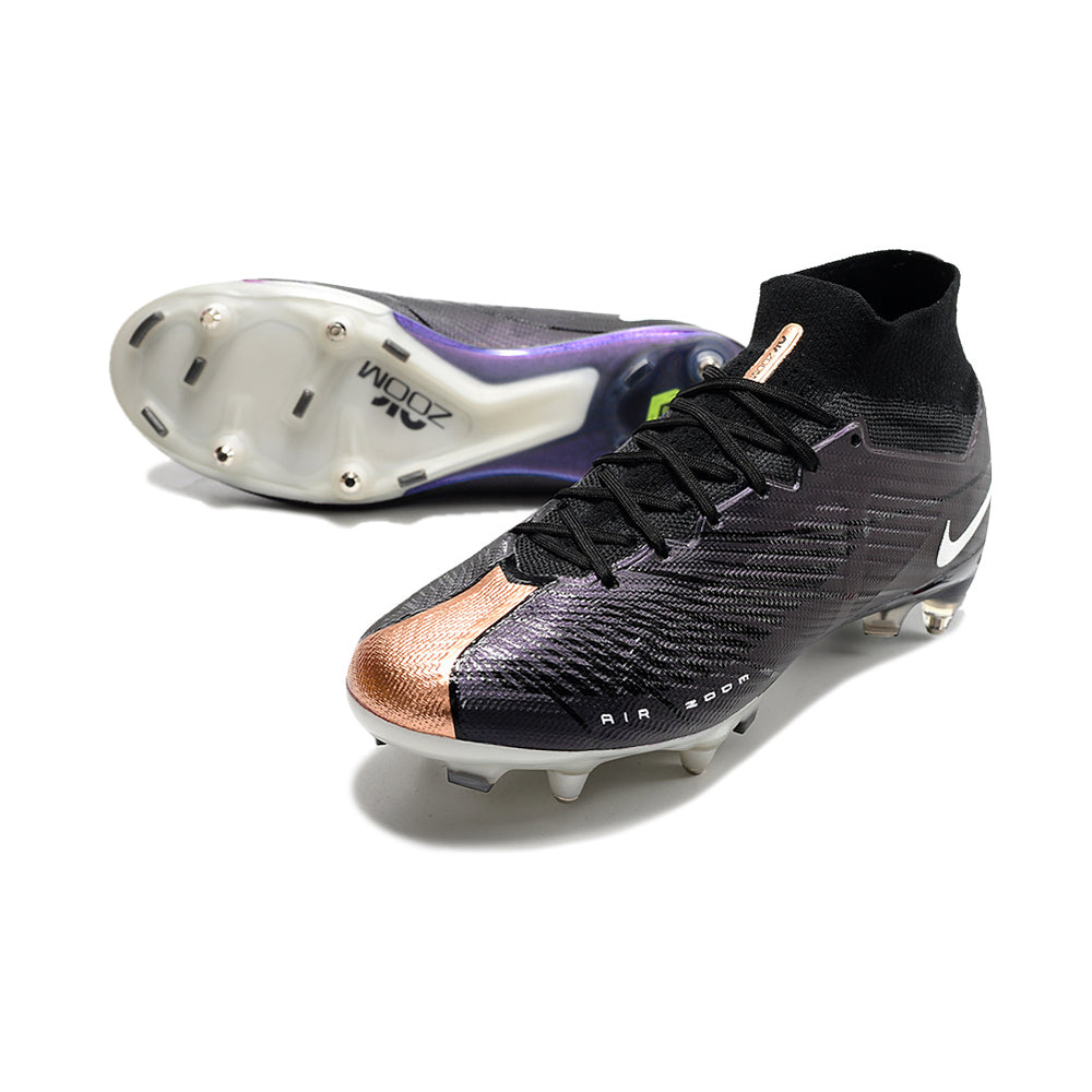 Chuteira Campo Nike Air Zoom Mercurial Superfly 9 Elite Ponta de Aluminio Preto e Cobre 