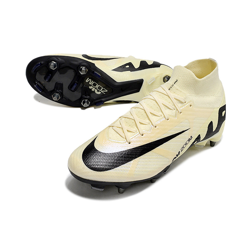 Chuteira Campo Nike Air Zoom Mercurial Superfly 9 Elite Trava Mista Bege e Preta 
