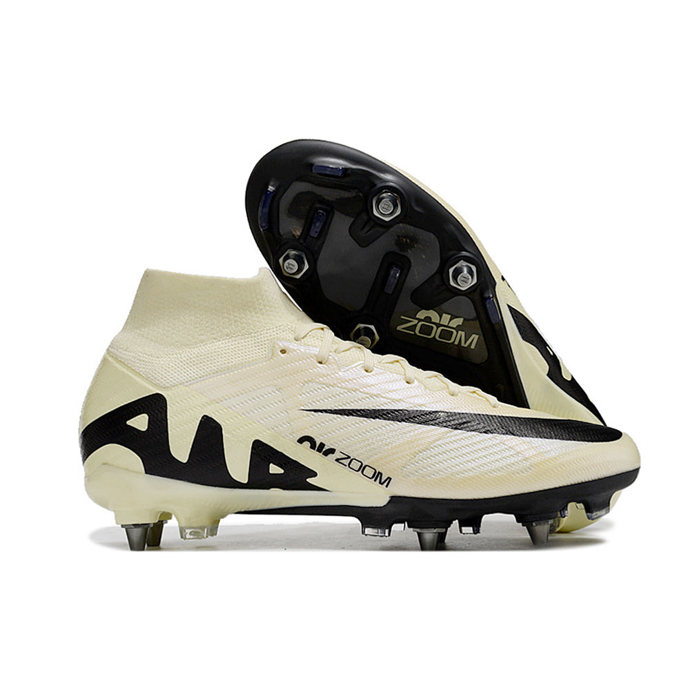 Chuteira Campo Nike Air Zoom Mercurial Superfly 9 Elite Trava Mista Bege e Preta 