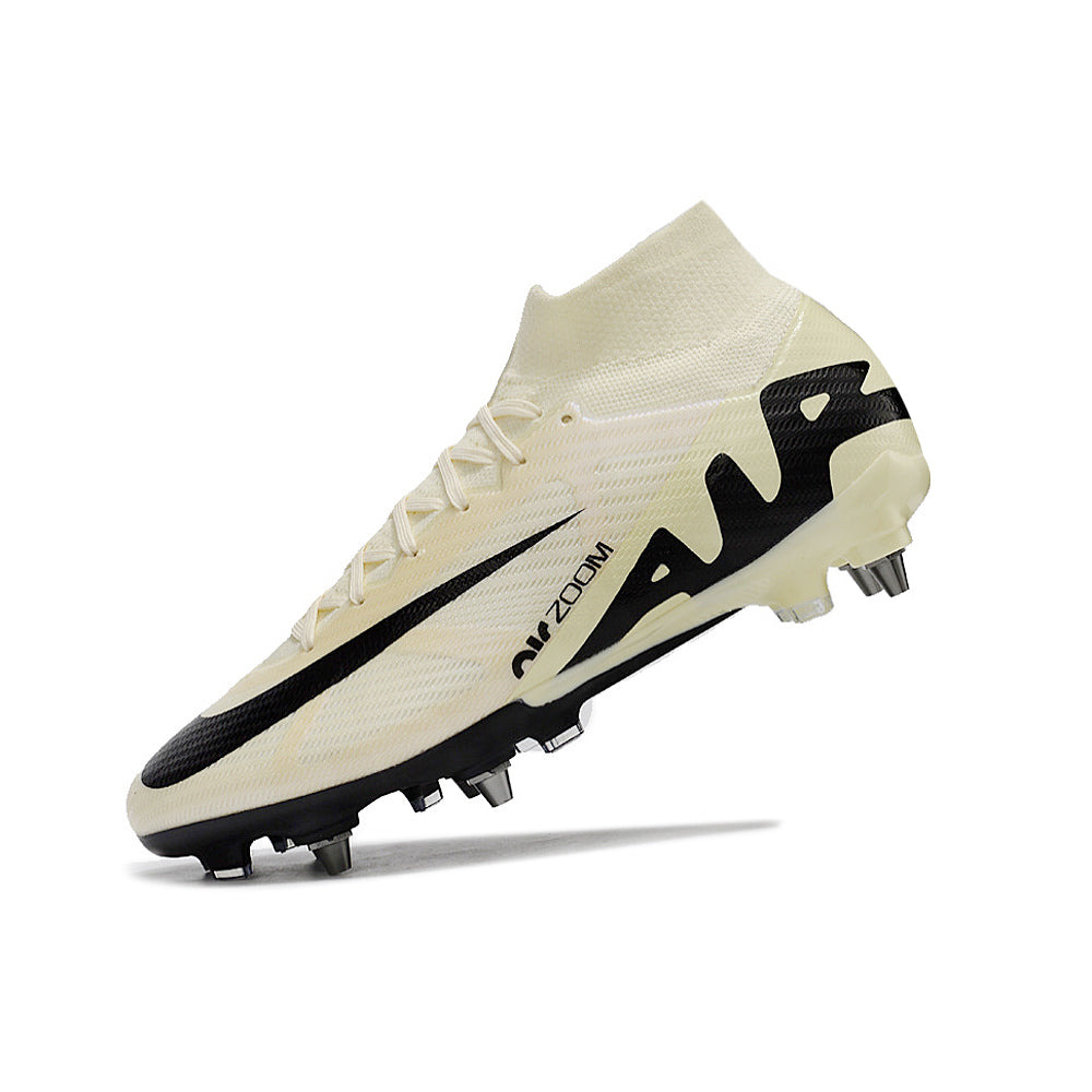 Chuteira Campo Nike Air Zoom Mercurial Superfly 9 Elite Trava Mista Bege e Preta 