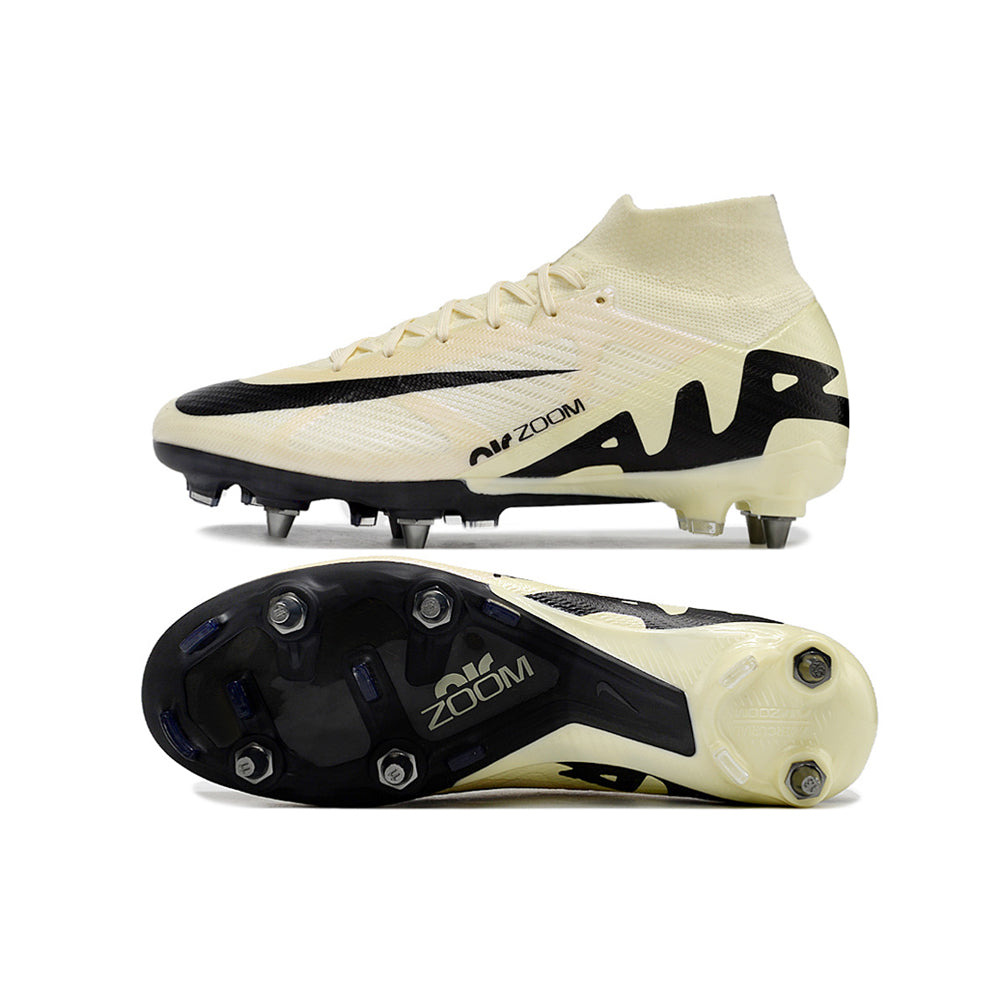 Chuteira Campo Nike Air Zoom Mercurial Superfly 9 Elite Trava Mista Bege e Preta 