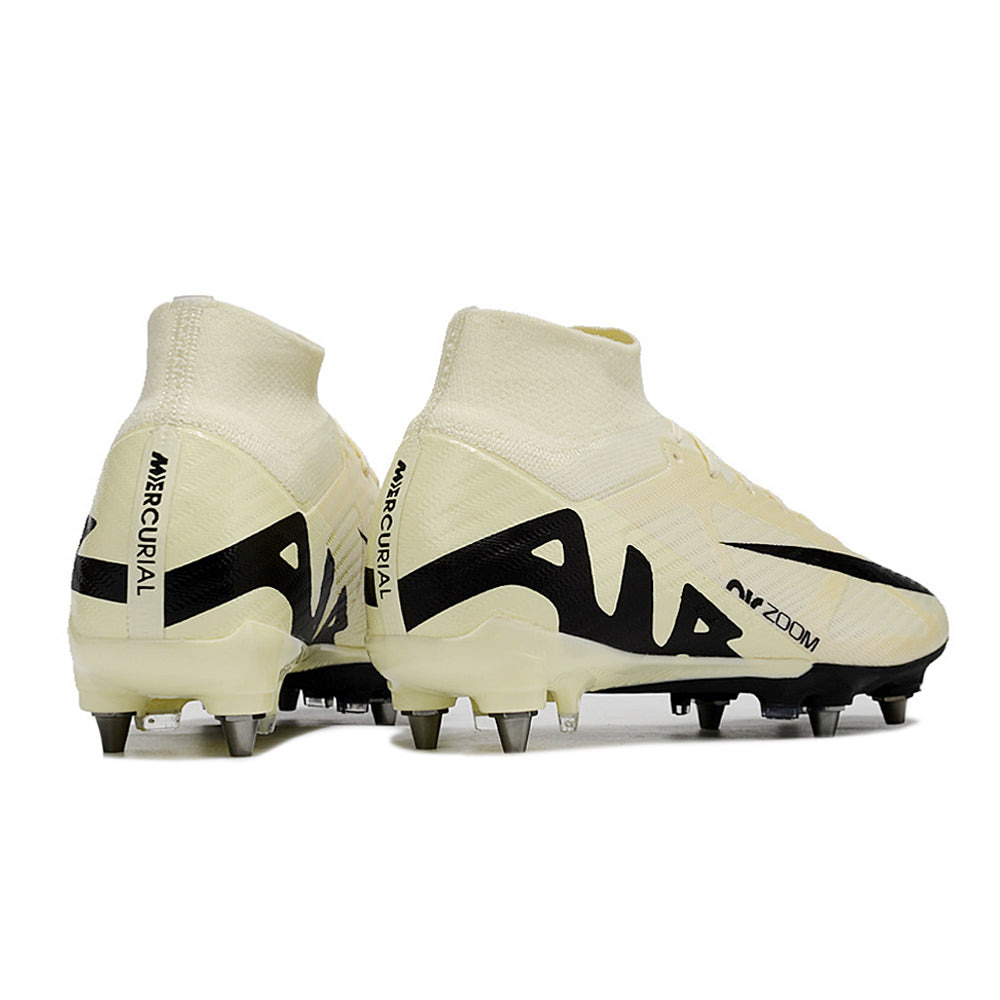 Chuteira Campo Nike Air Zoom Mercurial Superfly 9 Elite Trava Mista Bege e Preta 
