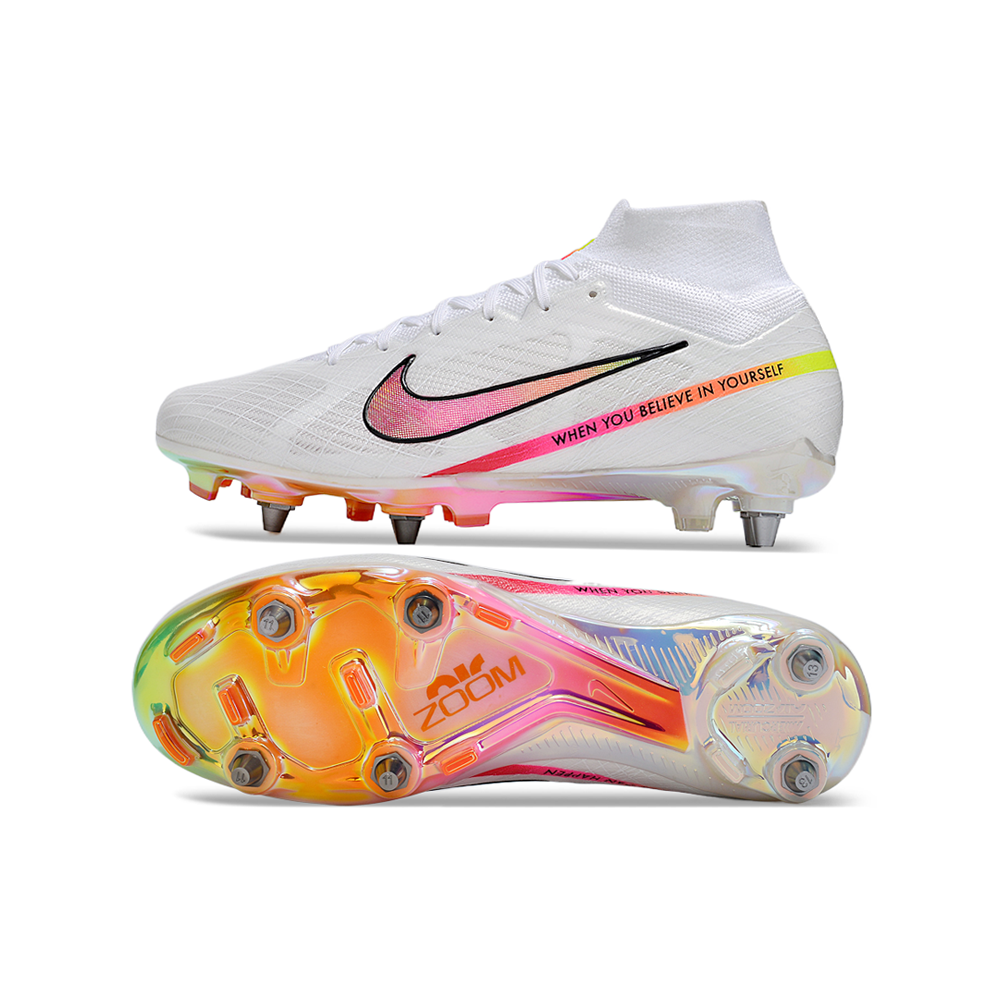 Chuteira Campo Nike Air Zoom Mercurial Superfly 9 Elite Trava Mista Branca 