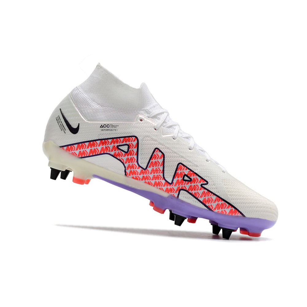 Chuteira Campo Nike Air Zoom Mercurial Superfly 9 Elite Trava Mista Branca e Roxa 