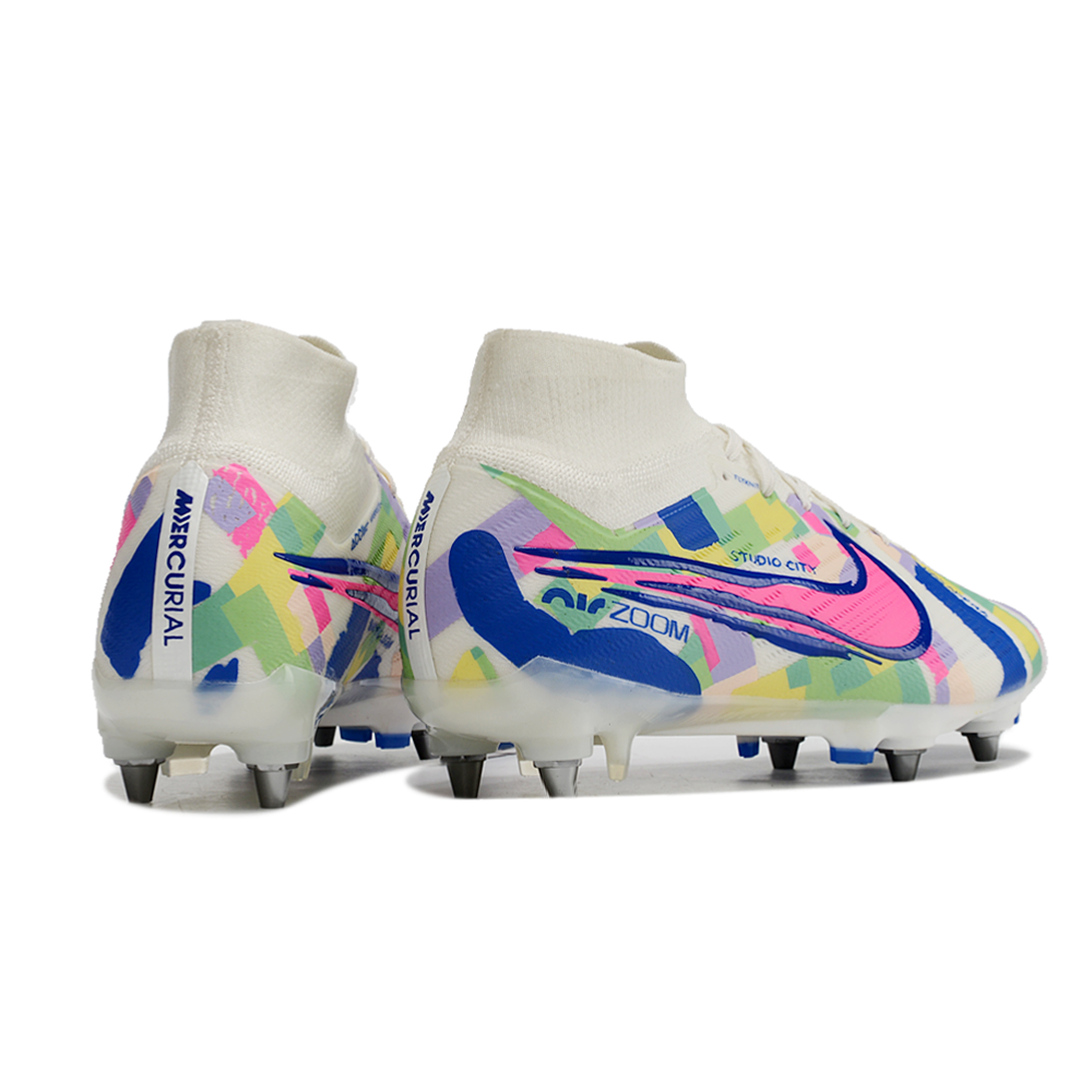 Chuteira Campo Nike Air Zoom Mercurial Superfly 9 Elite Trava Mista Cinza e Preto 