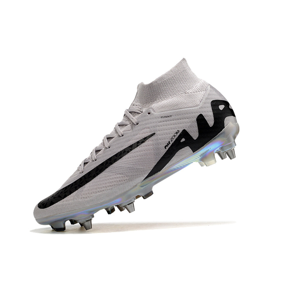 Chuteira Campo Nike Air Zoom Mercurial Superfly 9 Elite Trava Mista Prata e Preto 