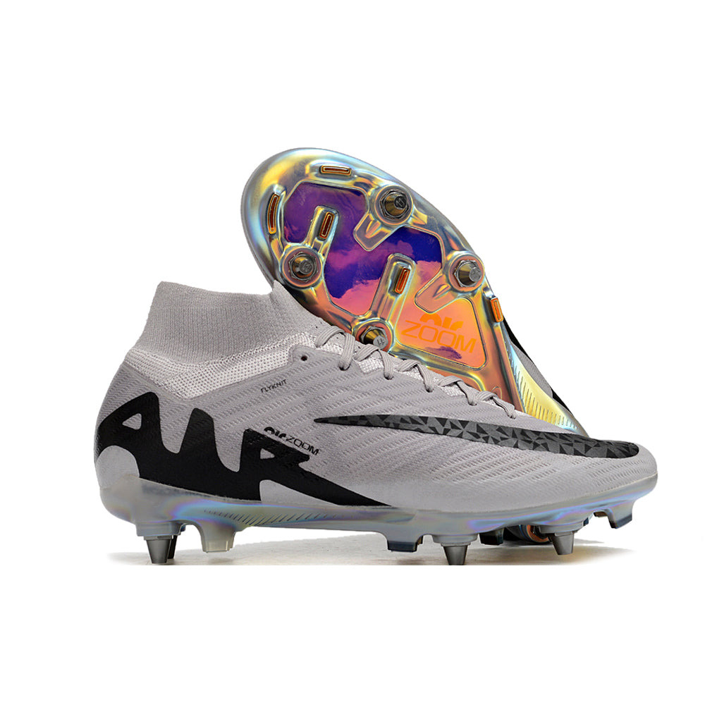 Chuteira Campo Nike Air Zoom Mercurial Superfly 9 Elite Trava Mista Prata e Preto 