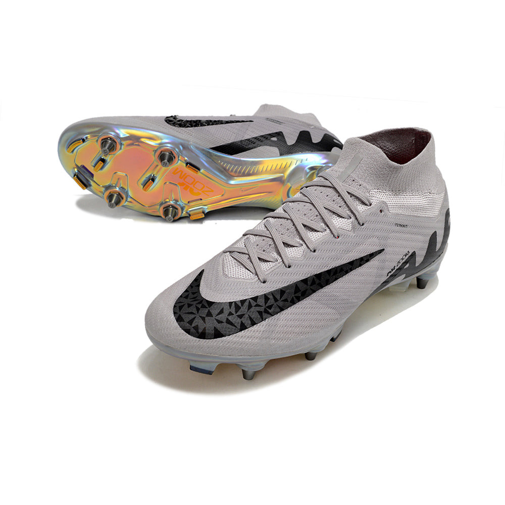 Chuteira Campo Nike Air Zoom Mercurial Superfly 9 Elite Trava Mista Prata e Preto 