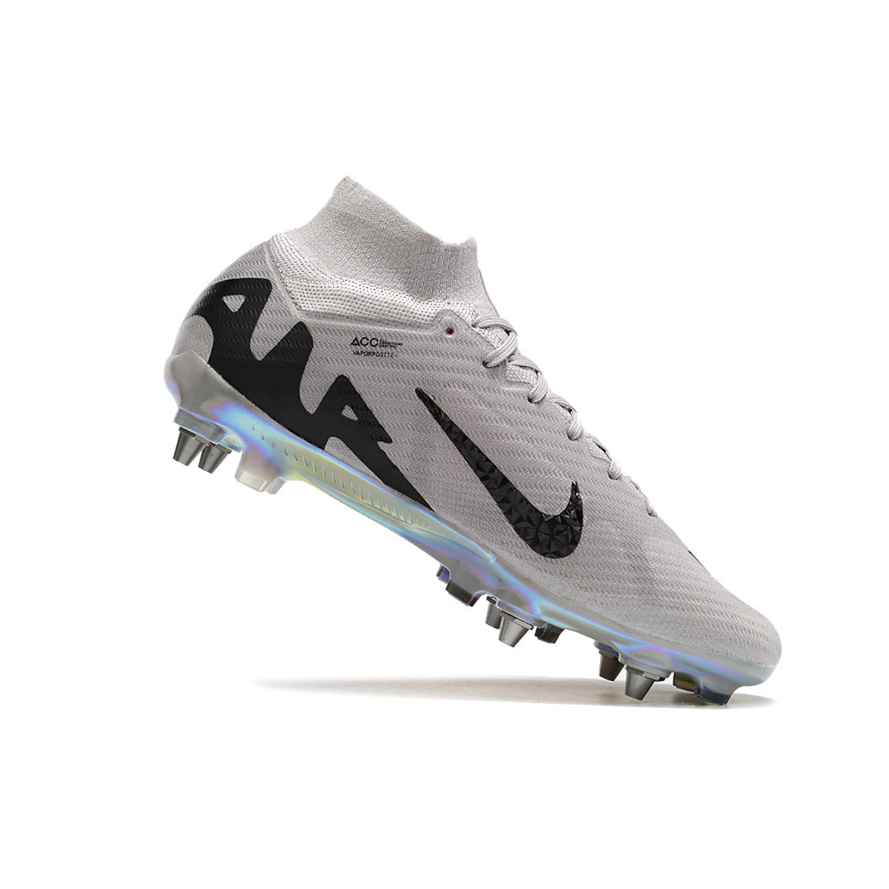 Chuteira Campo Nike Air Zoom Mercurial Superfly 9 Elite Trava Mista Prata e Preto 
