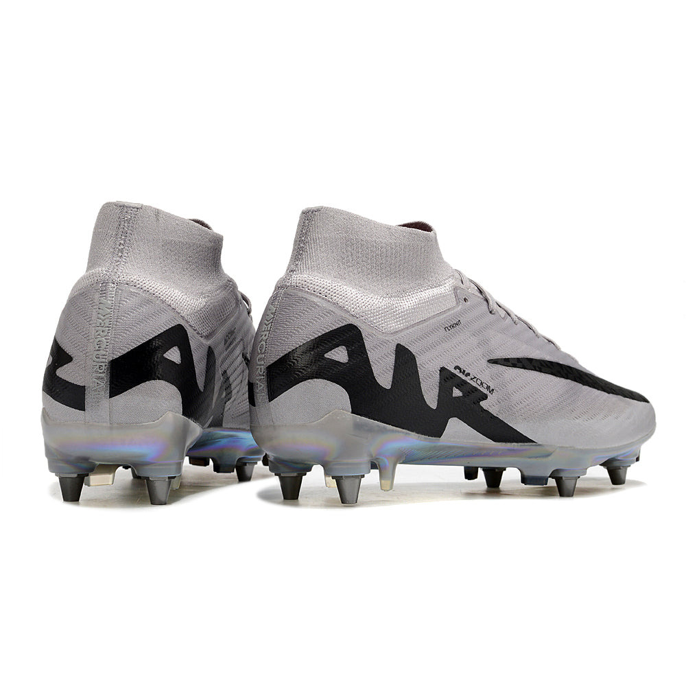 Chuteira Campo Nike Air Zoom Mercurial Superfly 9 Elite Trava Mista Prata e Preto 