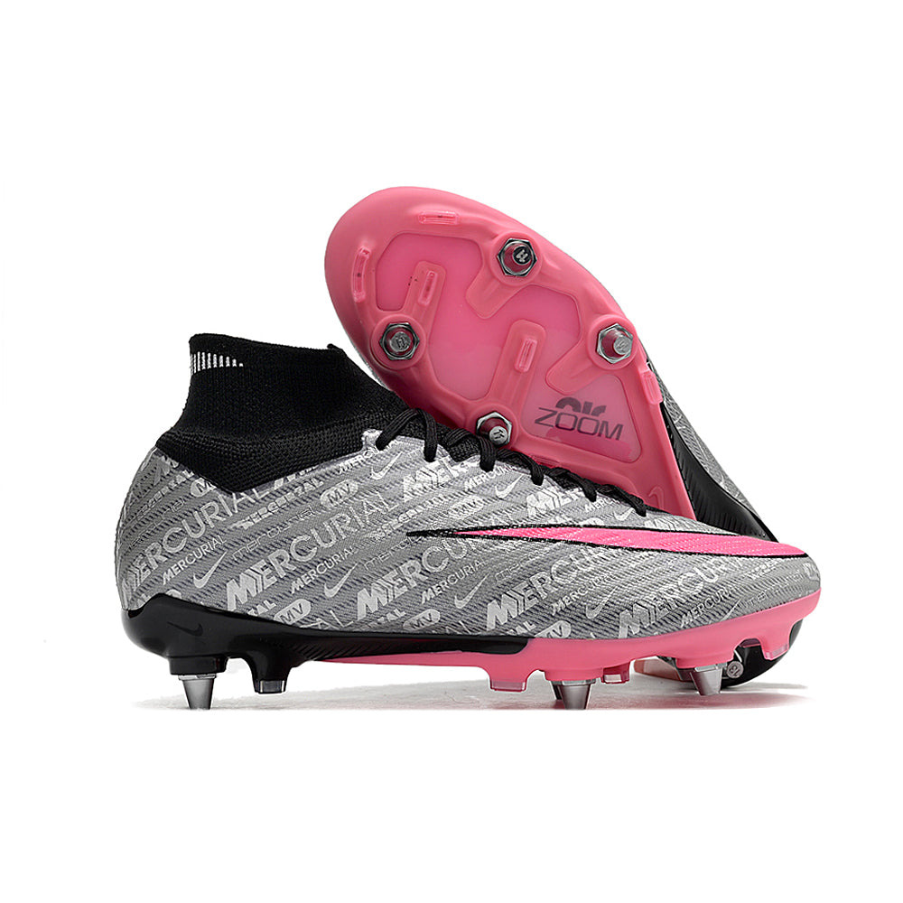 Chuteira Campo Nike Air Zoom Mercurial Superfly 9 Elite Trava Mista Prata e Rosa 
