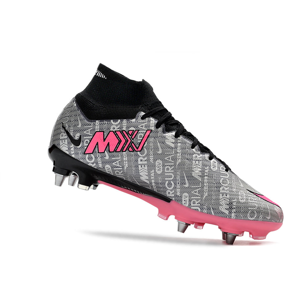 Chuteira Campo Nike Air Zoom Mercurial Superfly 9 Elite Trava Mista Prata e Rosa 