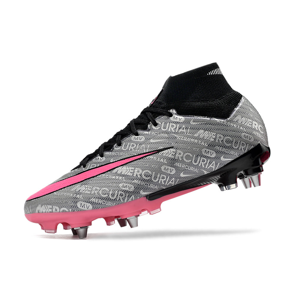 Chuteira Campo Nike Air Zoom Mercurial Superfly 9 Elite Trava Mista Prata e Rosa 