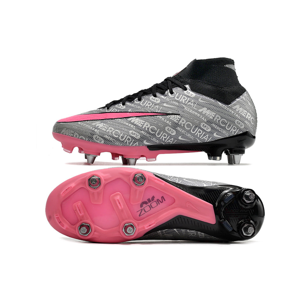 Chuteira Campo Nike Air Zoom Mercurial Superfly 9 Elite Trava Mista Prata e Rosa 