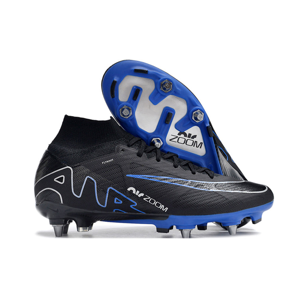 Chuteira Campo Nike Air Zoom Mercurial Superfly 9 Elite Trava Mista Preta e Azul 