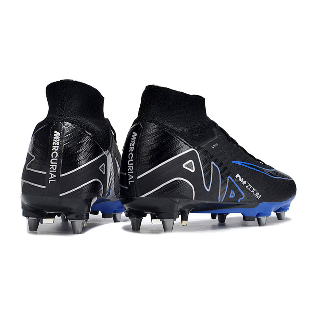 Chuteira Campo Nike Air Zoom Mercurial Superfly 9 Elite Trava Mista Preta e Azul 