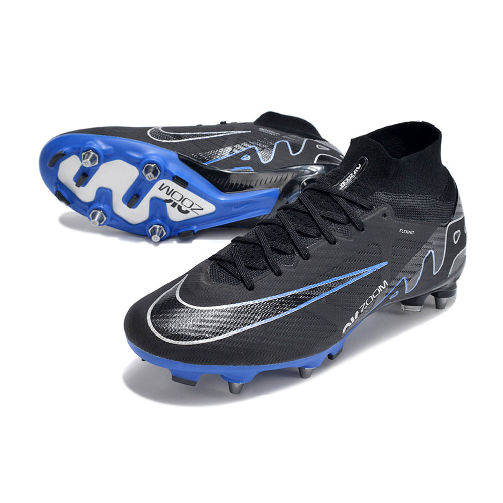 Chuteira Campo Nike Air Zoom Mercurial Superfly 9 Elite Trava Mista Preta e Azul 