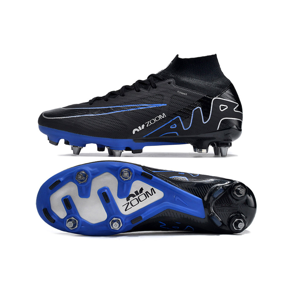 Chuteira Campo Nike Air Zoom Mercurial Superfly 9 Elite Trava Mista Preta e Azul 