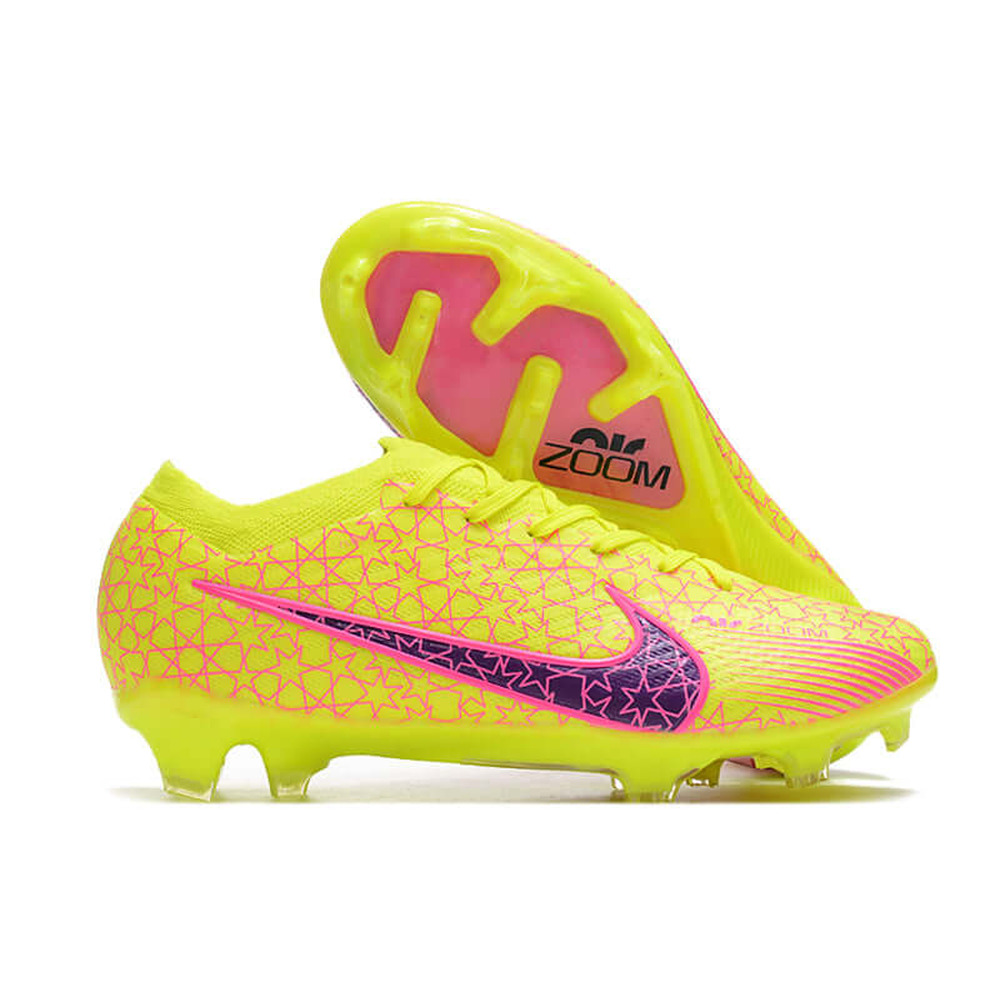 Chuteira Campo Nike Air Zoom Mercurial Vapor 15 Elite FG Amarela e Rosa 
