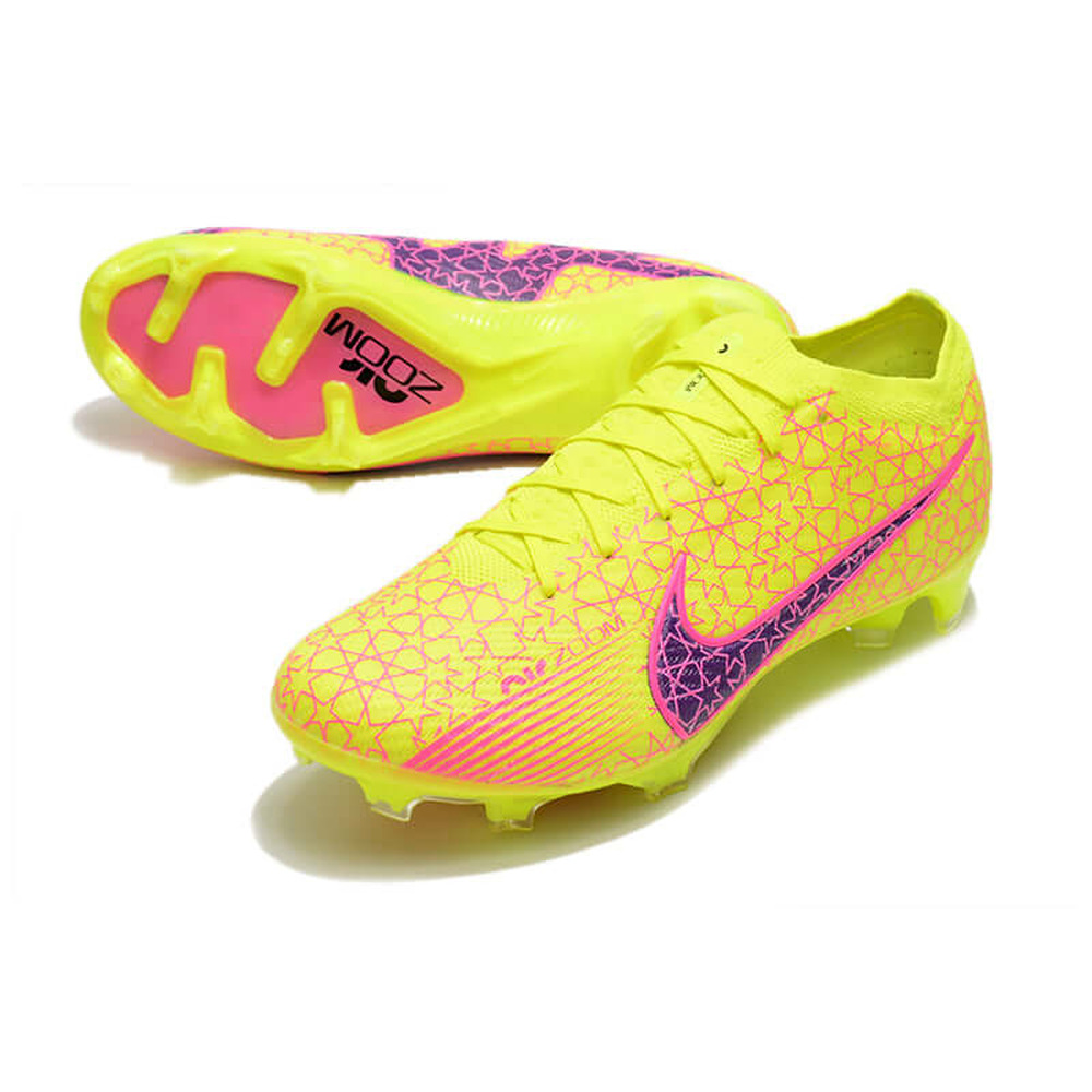 Chuteira Campo Nike Air Zoom Mercurial Vapor 15 Elite FG Amarela e Rosa 