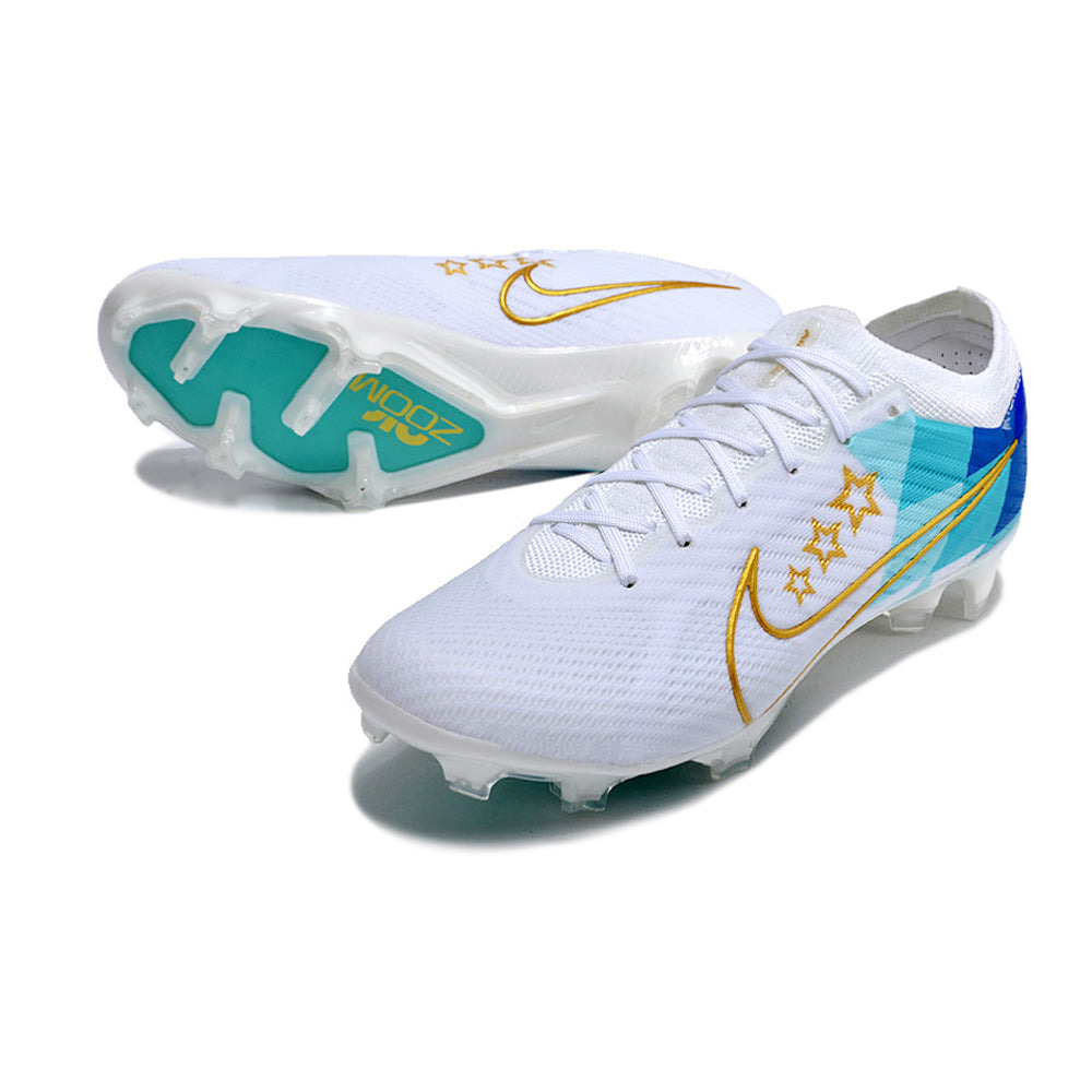 Chuteira Campo Nike Air Zoom Mercurial Vapor 15 Elite FG Branca e Azul 