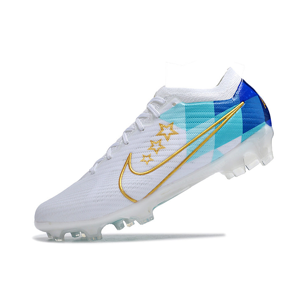 Chuteira Campo Nike Air Zoom Mercurial Vapor 15 Elite FG Branca e Azul 