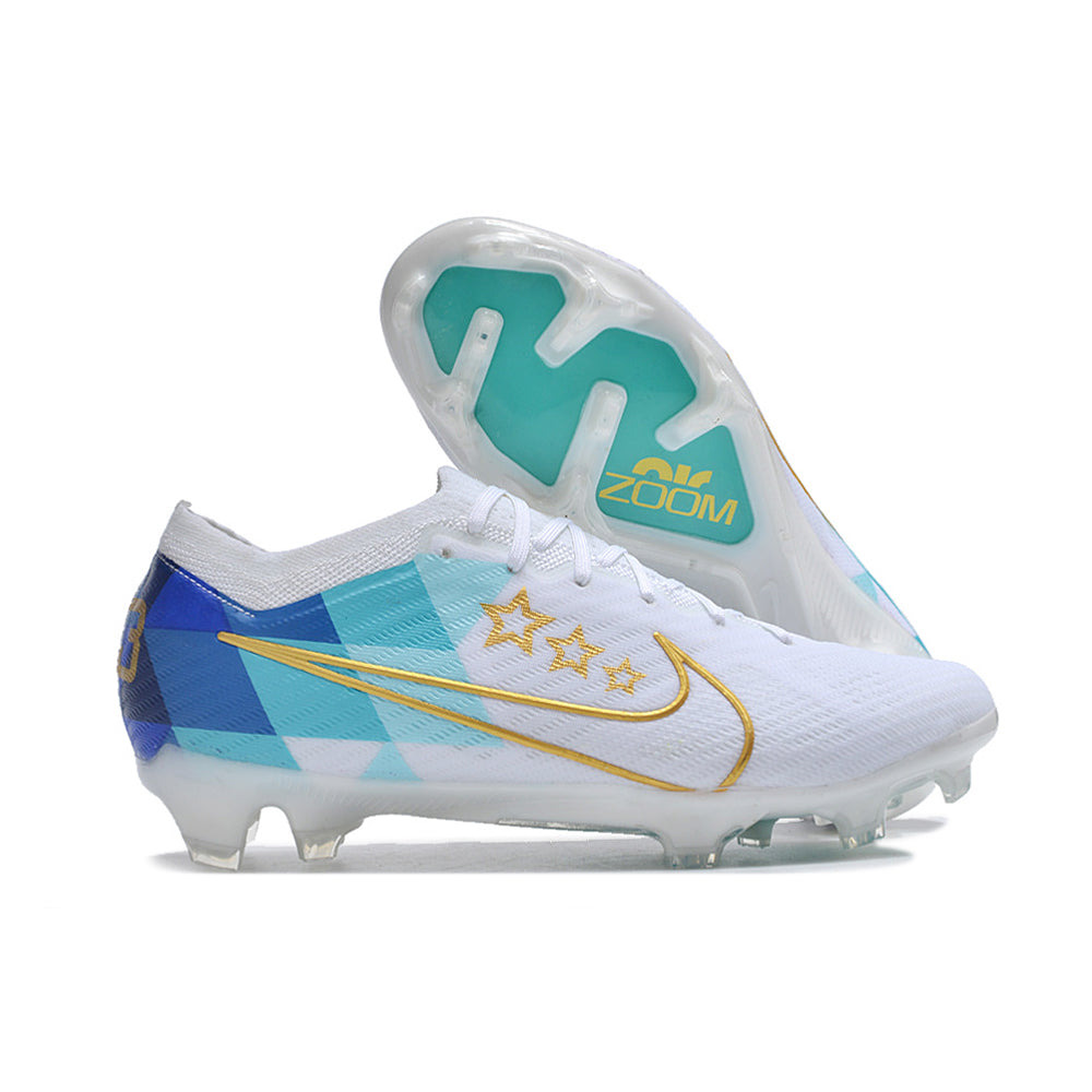 Chuteira Campo Nike Air Zoom Mercurial Vapor 15 Elite FG Branca e Azul 