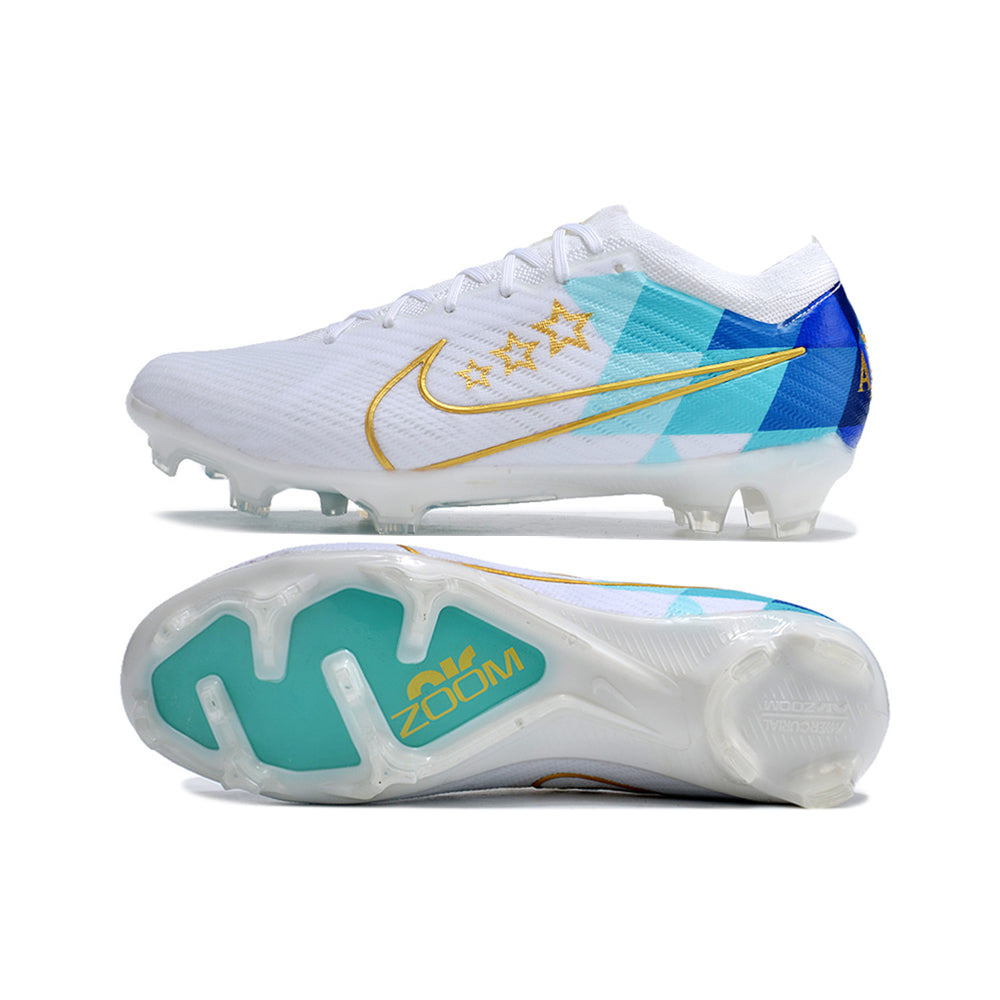 Chuteira Campo Nike Air Zoom Mercurial Vapor 15 Elite FG Branca e Azul 