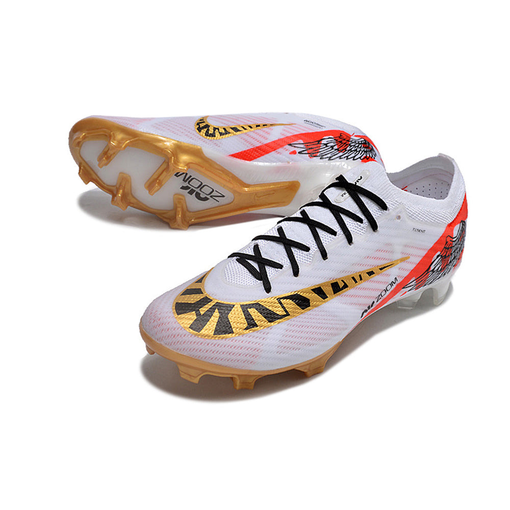 Chuteira Campo Nike Air Zoom Mercurial Vapor 15 Elite FG Branca e Dourada