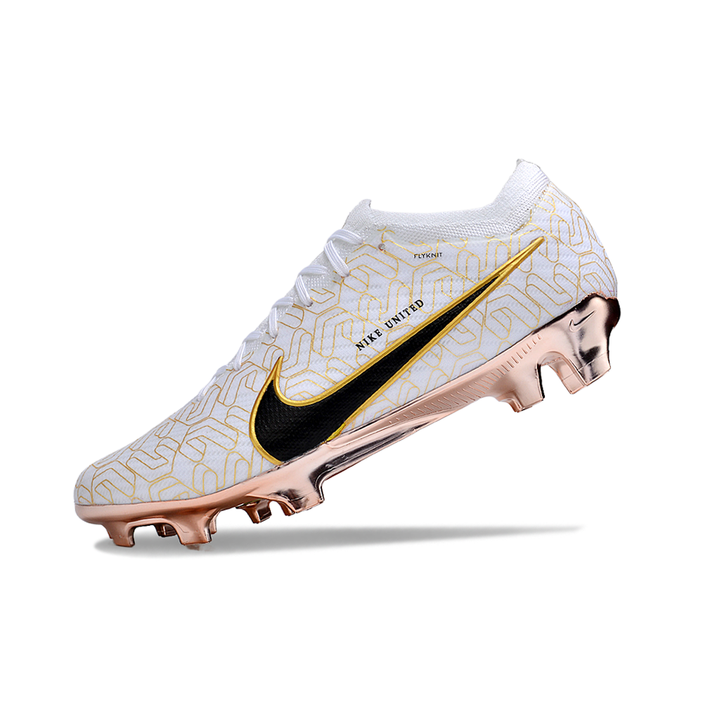 Chuteira Campo Nike Air Zoom Mercurial Vapor 15 Elite FG Branca e Dourada 