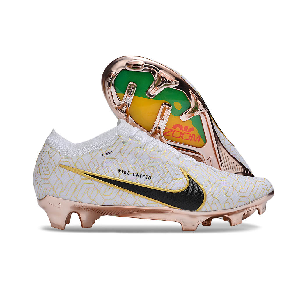 Chuteira Campo Nike Air Zoom Mercurial Vapor 15 Elite FG Branca e Dourada 