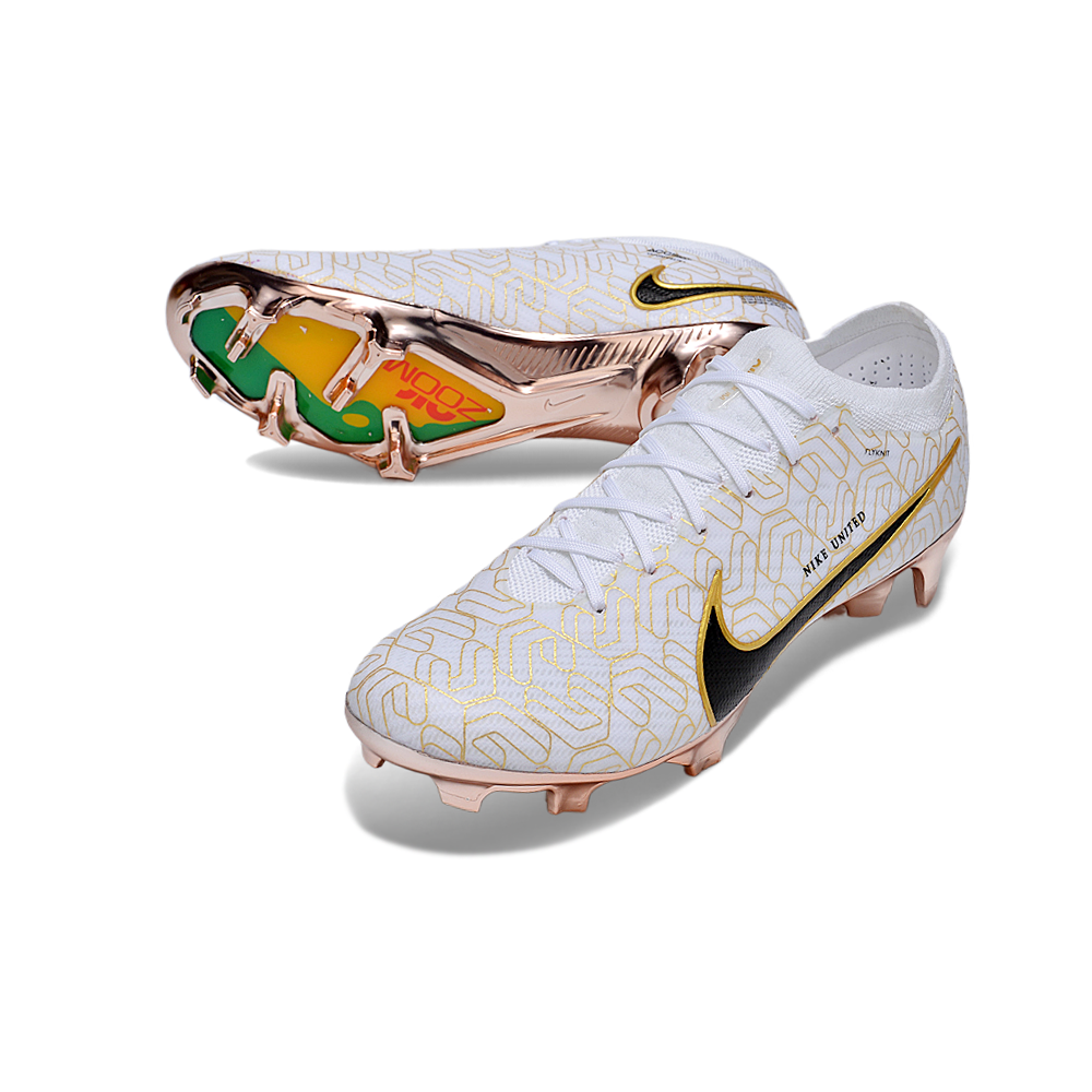 Chuteira Campo Nike Air Zoom Mercurial Vapor 15 Elite FG Branca e Dourada 