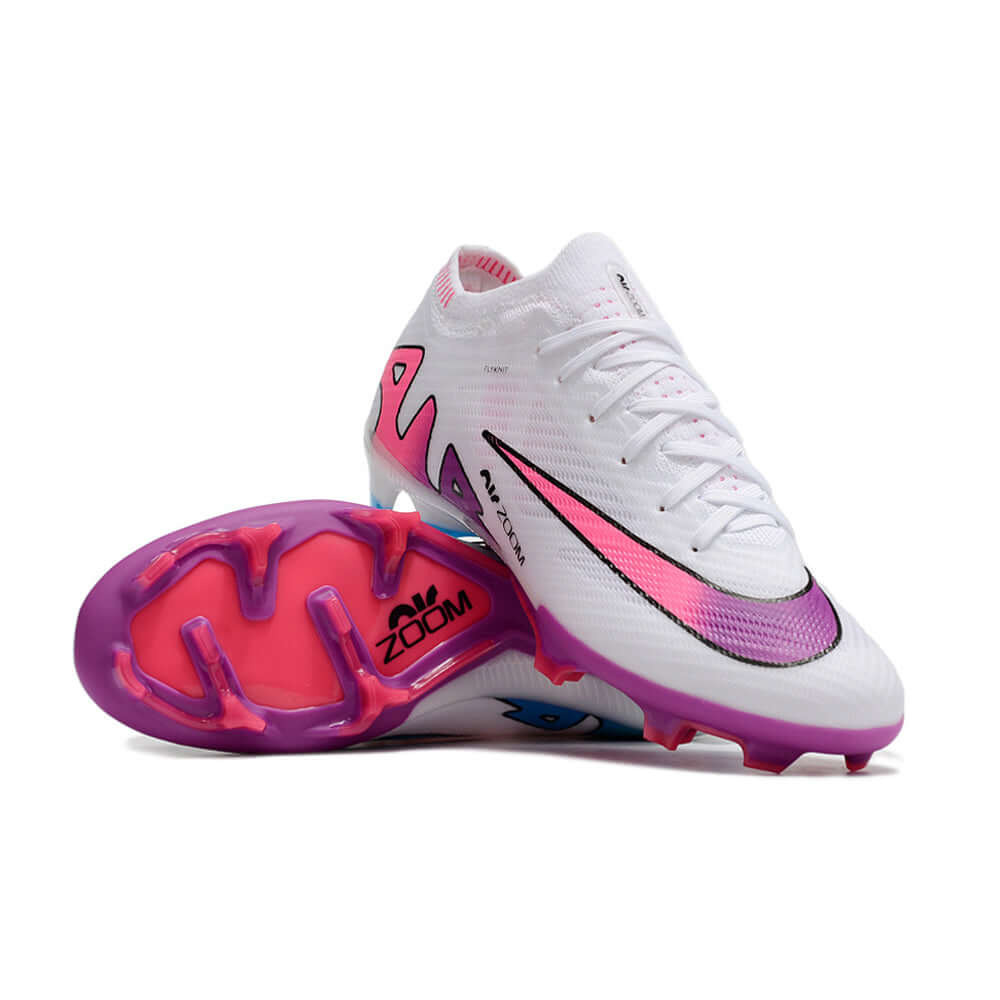 Chuteira Campo Nike Air Zoom Mercurial Vapor 15 Elite FG Branca, Roxo e Rosa